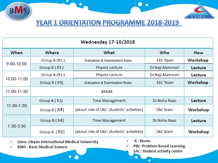 Orientation Week Table For The BMS Faculty First Year Students